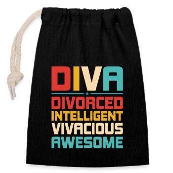 DIVA - Divoced Intelligent Vivacious Awesome Divor - Sac cadeau en coton avec cordon (14 x 20 cm) - noir - Devant