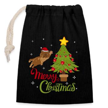 Chat et Noël - Chats Noël drôle - Sac cadeau en coton avec cordon (14 x 20 cm) - noir - Devant