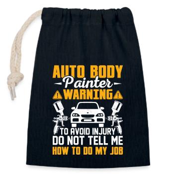 Avertissement de peintre de carrosserie automobile pour éviter les blessures - Sac cadeau en coton avec cordon (14 x 20 cm) - bleu marine - Devant