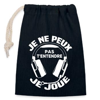 Je ne peux pas t'entendre, je joue - Sac cadeau en coton avec cordon (14 x 20 cm) - bleu marine - Devant