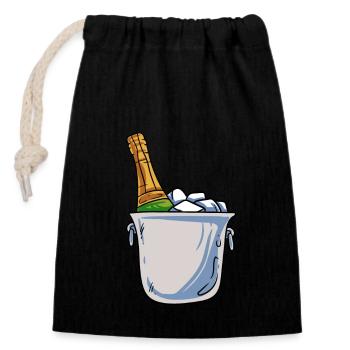 Champanger bottle of sparkling wine New Year - Closable cotton gift bag (14x20cm) - black - Front