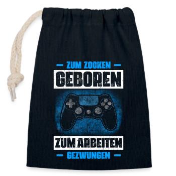 Zum Zocken geboren, zum Arbeiten gezwungen (Blau) - Verschließbarer Geschenkbeutel aus Baumwolle (14x20cm) - Navy - Vorne