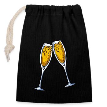 New Year's Glasses Sparkling Wine - Closable cotton gift bag (14x20cm) - black - Front