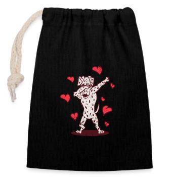 Dabbing Dalmatian Heart Valentine’s Day Dab Dance - Sac cadeau en coton avec cordon (14 x 20 cm) - noir - Devant