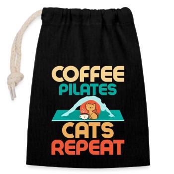 Café Pilates Chats Répéter Exercice Fitness - Sac cadeau en coton avec cordon (14 x 20 cm) - noir - Devant