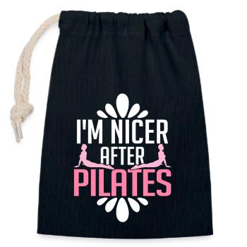 Je suis plus agréable après l’exercice de fitness Pilates - Sac cadeau en coton avec cordon (14 x 20 cm) - bleu marine - Devant