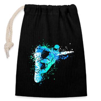 Splash Art Wintersport Snowboarder - Verschließbarer Geschenkbeutel aus Baumwolle (14x20cm) - Schwarz - Vorne