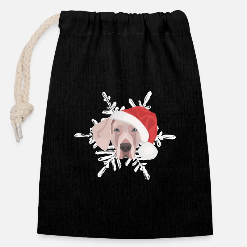 Joyeux Noël Weimaraner - Sac cadeau en coton avec cordon (14 x 20 cm) - noir