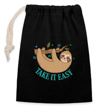 Take it Easy Sloth Lazy Nature - Closable cotton gift bag (14x20cm) - black - Front