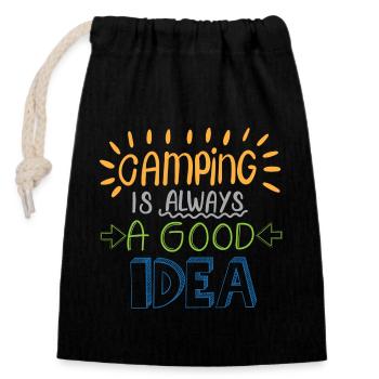 Camping Idea - Closable cotton gift bag (14x20cm) - black - Front