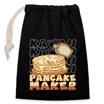 Kawaii Pancake Maker Lächelte Pfannkuchen Sirup - Verschließbarer Geschenkbeutel aus Baumwolle (14x20cm) - Schwarz - Vorne