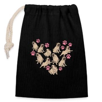 Mops Herz Valentinstag Hundeliebhaber Tierhalter - Verschließbarer Geschenkbeutel aus Baumwolle (14x20cm) - Schwarz - Vorne