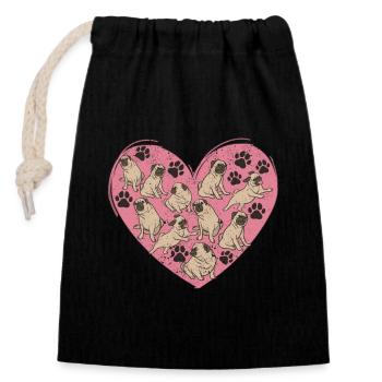 Mops Herz Valentinstag Hundeliebhaber Tierhalter - Verschließbarer Geschenkbeutel aus Baumwolle (14x20cm) - Schwarz - Vorne