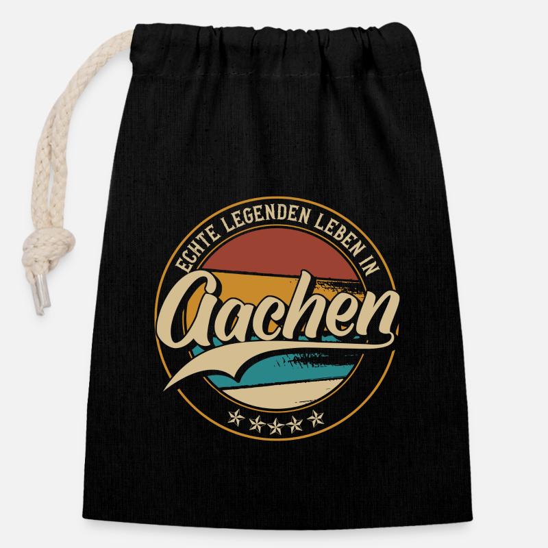Aachen Echte Legenden leben in Aachener - Verschließbarer Geschenkbeutel aus Baumwolle (14x20cm) - Schwarz