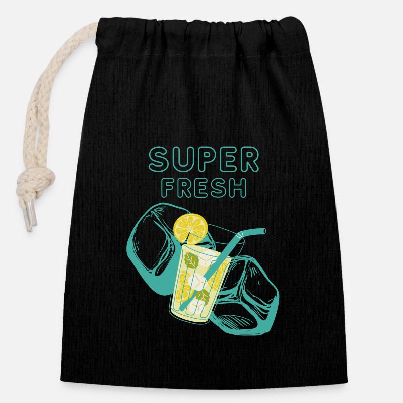 Super fresh Summer Design - Closable cotton gift bag (14x20cm) - black
