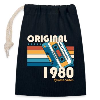 December Born 1980 42nd birthday gift - Closable cotton gift bag (14x20cm) - navy - Front