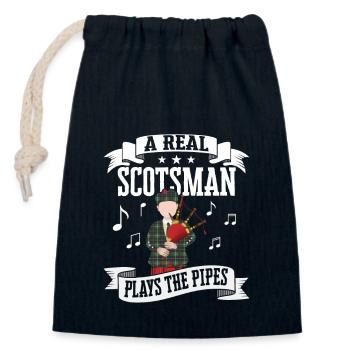 Un vrai Écossais joue de la cornemuse Pipes - Sac cadeau en coton avec cordon (14 x 20 cm) - bleu marine - Devant