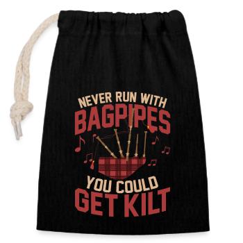 Ne courez jamais avec des cornemuses que vous pourriez obtenir de la cornemuse Kilt - Sac cadeau en coton avec cordon (14 x 20 cm) - noir - Devant