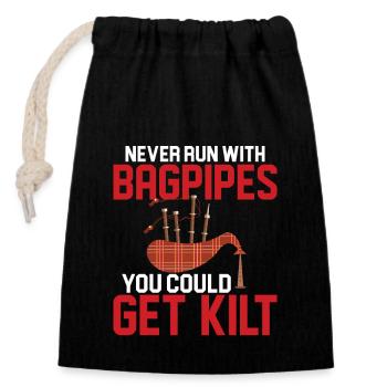 Ne courez jamais avec des cornemuses, vous pourriez obtenir Kilt Bagpipi - Sac cadeau en coton avec cordon (14 x 20 cm) - noir - Devant