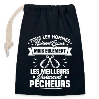 Les meilleurs hommes deviennent Pêcheurs - Sac cadeau en coton avec cordon (14 x 20 cm) - bleu marine - Devant