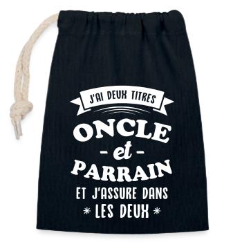 Uncle and Godfather - Closable cotton gift bag (14x20cm) - navy - Front