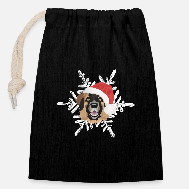 Joyeux Noël Leonberg - Sac cadeau en coton avec cordon (14 x 20 cm) - noir