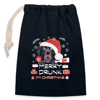 Labrador Christmas Market - Closable cotton gift bag (14x20cm) - navy - Front