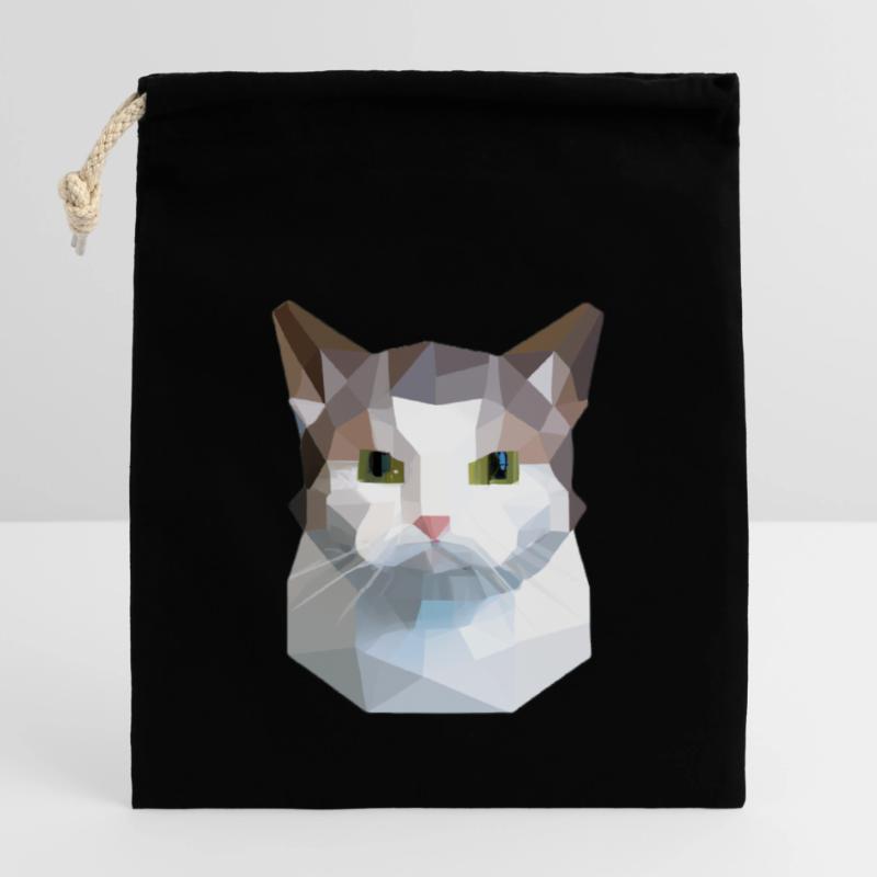 chat mignon bas poly chat blanc gris Sac cadeau en coton avec cordon (14 x 20 cm)