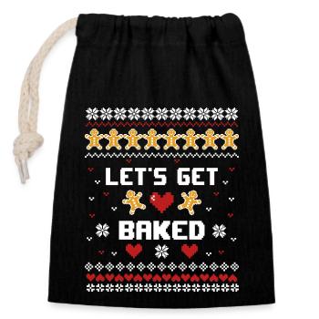Lets get baked x-mas pixel retro - Verschließbarer Geschenkbeutel aus Baumwolle (14x20cm) - Schwarz - Vorne