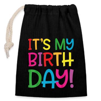 c'est mon anniversaire - Sac cadeau en coton avec cordon (14 x 20 cm) - noir - Devant
