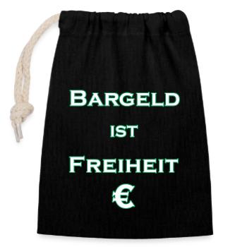 Bargeld ist Freiheit € - weiß mit grünem Rand - Verschließbarer Geschenkbeutel aus Baumwolle (14x20cm) - Schwarz - Vorne