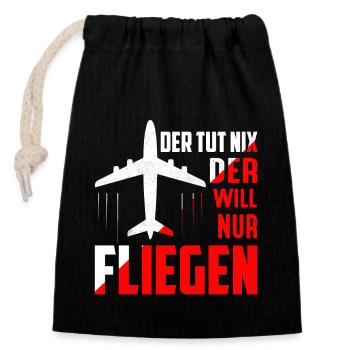 Der tut nix der will nur fliegen Pilot Flugzeug - Verschließbarer Geschenkbeutel aus Baumwolle (14x20cm) - Schwarz - Vorne