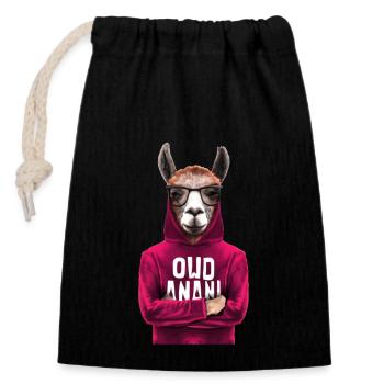 Llama Alpaca - Closable cotton gift bag (14x20cm) - black - Front