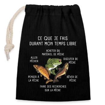 Pêche Ce Que Je Fais De Mon Temps Libre Pêcheur - Sac cadeau en coton avec cordon (14 x 20 cm) - noir - Devant