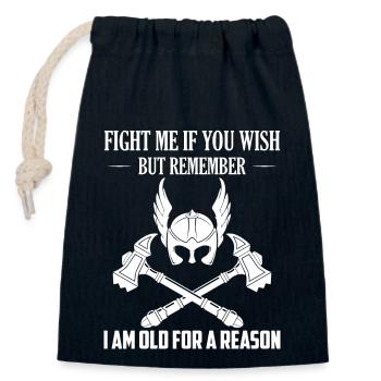 Combattez-moi si vous le souhaitez, mais souvenez-vous des Vikings - Sac cadeau en coton avec cordon (14 x 20 cm) - bleu marine - Devant