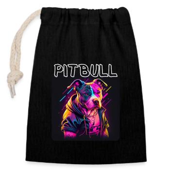 Style graffiti - Cool Pitbull 2 - Sac cadeau en coton avec cordon (14 x 20 cm) - noir - Devant