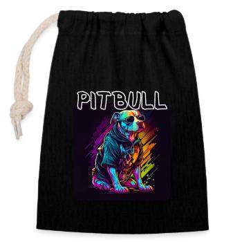 Style graffiti - Cool Pitbull 4 - Sac cadeau en coton avec cordon (14 x 20 cm) - noir - Devant