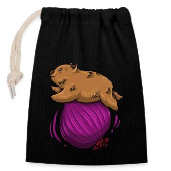 Wombat Onion - Wombat-Zwiebel - Verschließbarer Geschenkbeutel aus Baumwolle (14x20cm) - Schwarz - Vorne