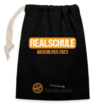 Realschule Gästebuch Realschulabschluss 2023 - Verschließbarer Geschenkbeutel aus Baumwolle (14x20cm) - Schwarz - Vorne