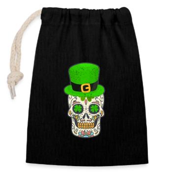 Crâne en sucre Saint-Patrick Jour de la chance morte - Sac cadeau en coton avec cordon (14 x 20 cm) - noir - Devant