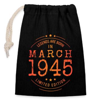 Geburtstag März 1945 Limited Edition Vintage - Verschließbarer Geschenkbeutel aus Baumwolle (14x20cm) - Schwarz - Vorne