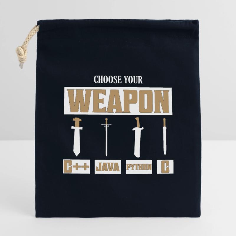 Choisissez votre arme C++, Java, Python, programmeur C Sac cadeau en coton avec cordon (14 x 20 cm)