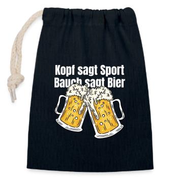 Kopf sagt Sport Bauch sagt Bier - Spruch - Verschließbarer Geschenkbeutel aus Baumwolle (14x20cm) - Navy - Vorne