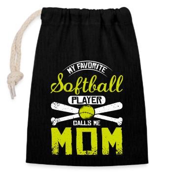 Ma joueuse de softball préférée m’appelle maman - Sac cadeau en coton avec cordon (14 x 20 cm) - noir - Devant