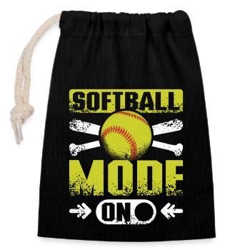 Softball mode on - Verschließbarer Geschenkbeutel aus Baumwolle (14x20cm) - Schwarz - Vorne