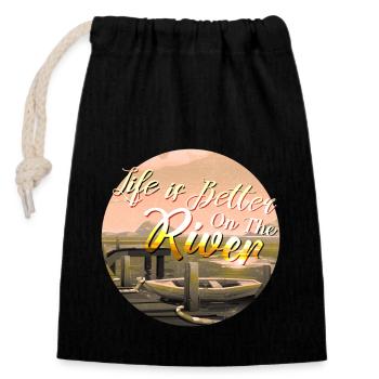 La vie est meilleure sur la rivière Funny Riverside Living - Sac cadeau en coton avec cordon (14 x 20 cm) - noir - Devant