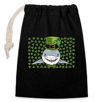 Irish Leprechaun Shark Clover St. Patrick's Day - Closable cotton gift bag (14x20cm) - black - Front