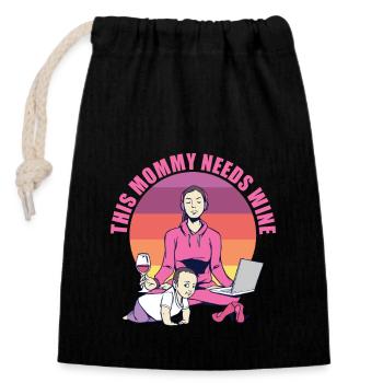 Mom needs wine Mother Wine lover - Closable cotton gift bag (14x20cm) - black - Front