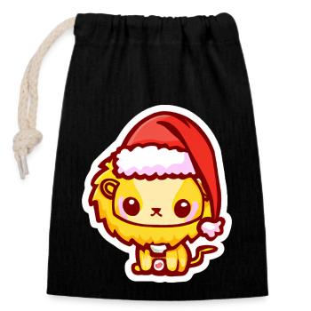 Holiday lion - Closable cotton gift bag (14x20cm) - black - Front