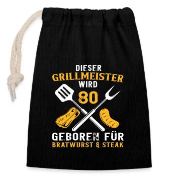 Lustiger Grillen Grill 80 Geburtstag Spruch - Verschließbarer Geschenkbeutel aus Baumwolle (14x20cm) - Schwarz - Vorne